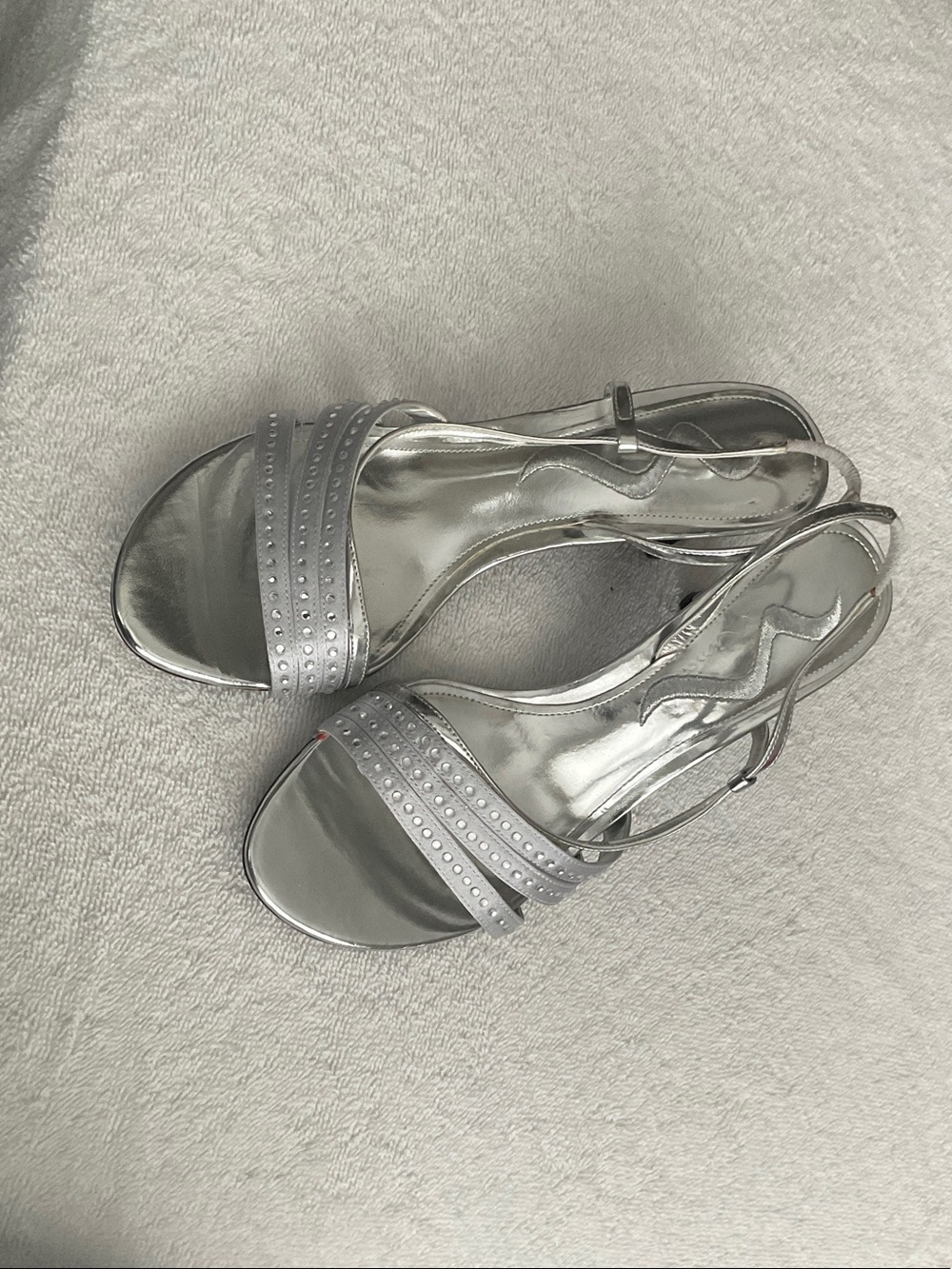 Nina Silver Metallic Open-Toe Slingback Heels